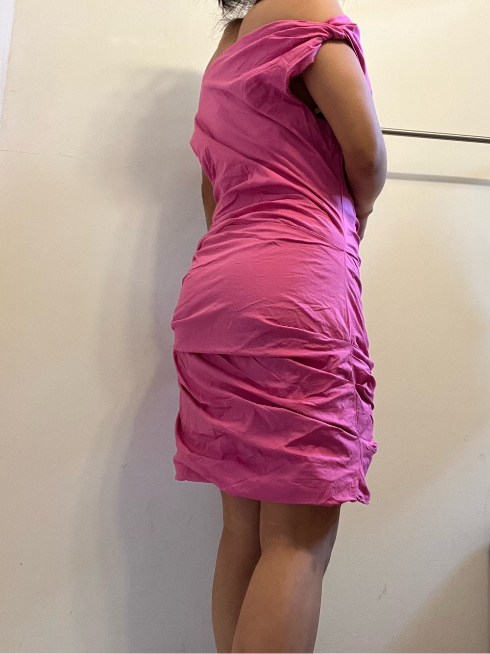 JY26 Good American Poplin Ruched Off Shoulder Mini Dress - Picture 6 of 9